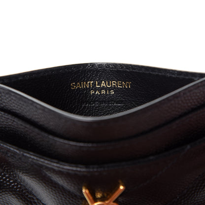 Saint Laurent Grain De Poudre Matelasse Chevron Monogram Credit Card Case Black 6 of 7
