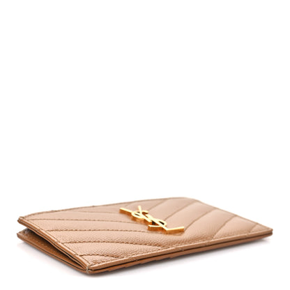 Saint Laurent Grain De Poudre Matelasse Chevron Monogram Fragments Zippered Card Case Cork 4 of 7