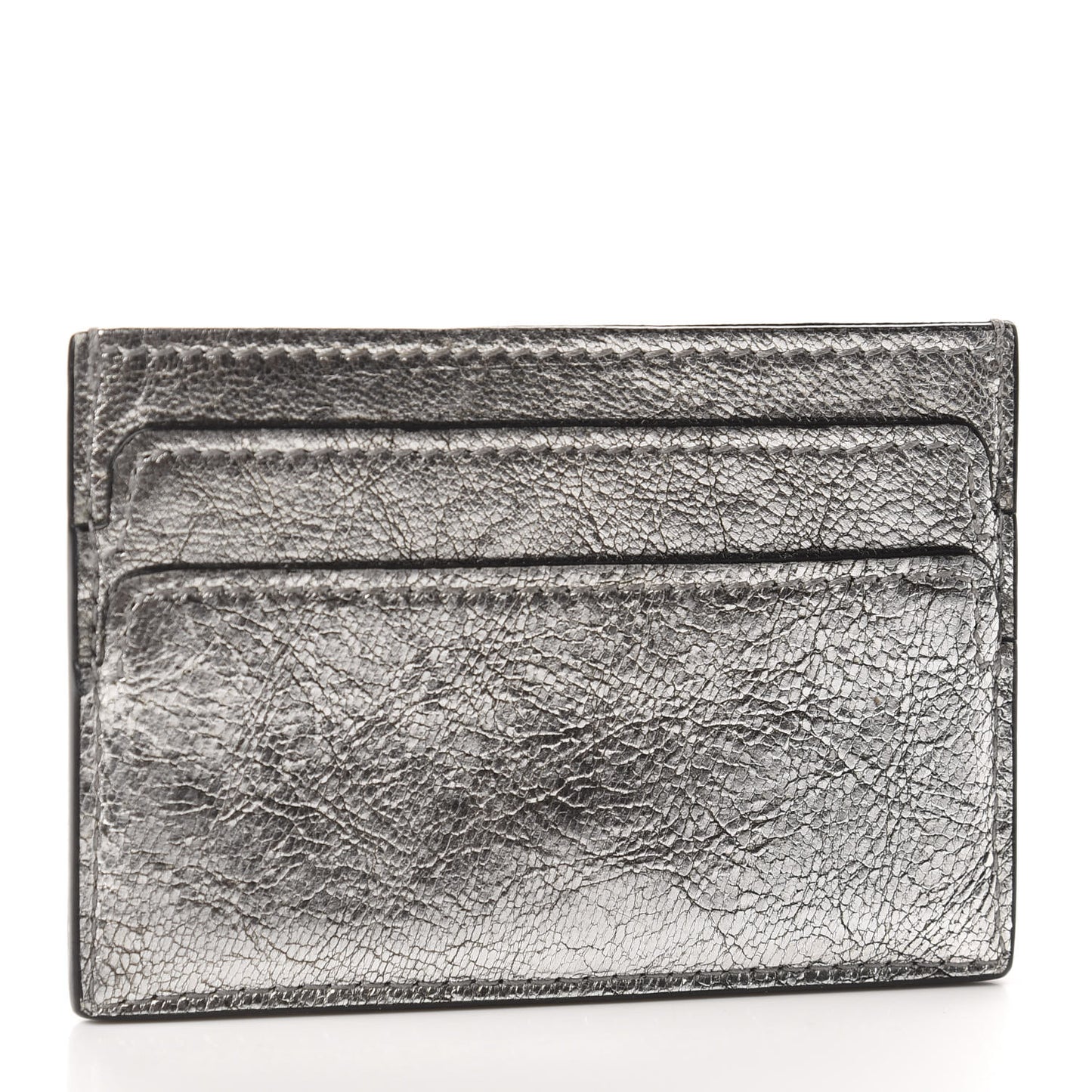 Metallic Calfskin Skull Card Holder Silver