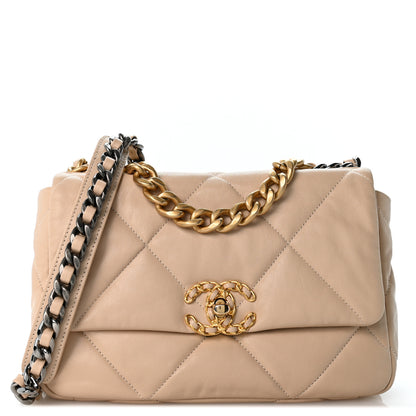 Chanel Goatskin Quilted Medium Chanel 19 Flap Light Beige 1 of 12