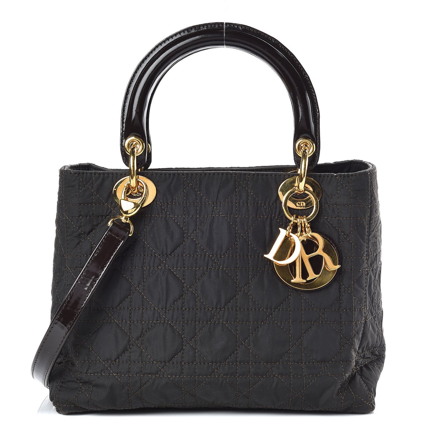 Nylon Cannage Medium Lady Dior Marron Fonce