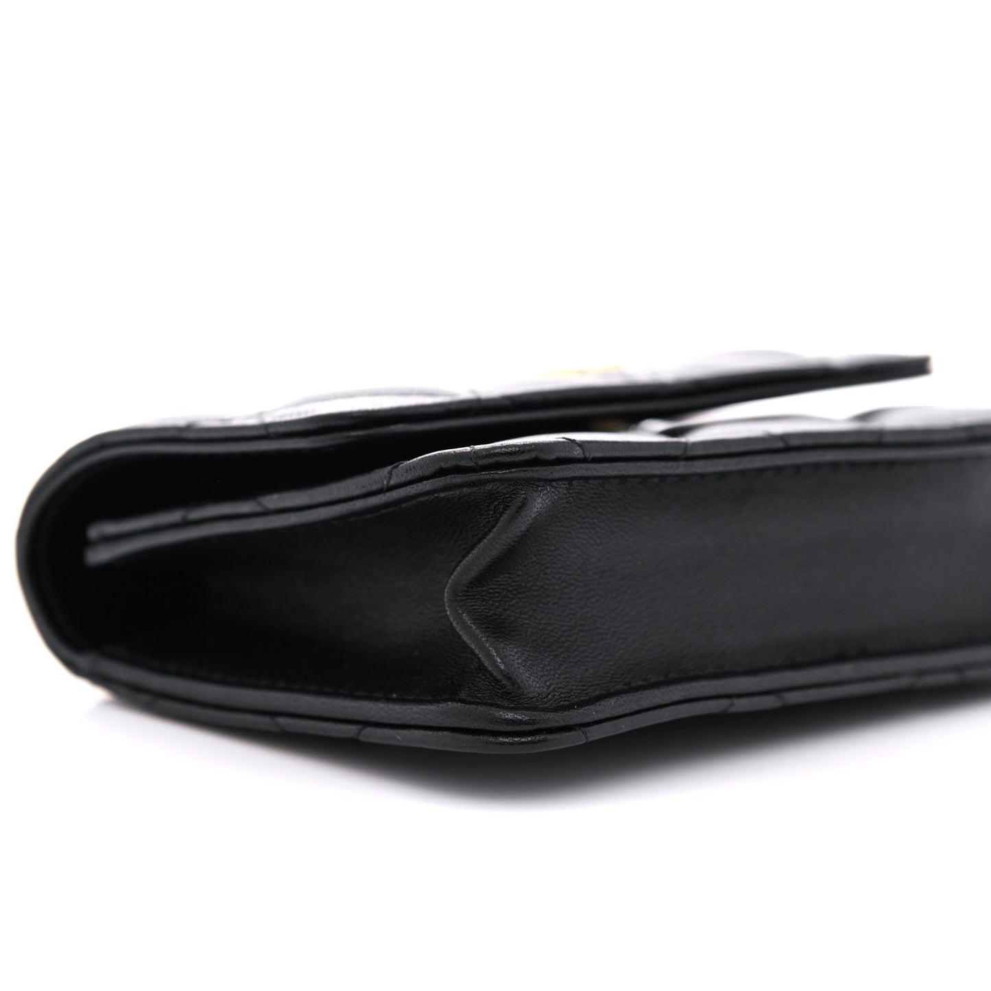 Lambskin Quilted CC Hook Card Holder Black