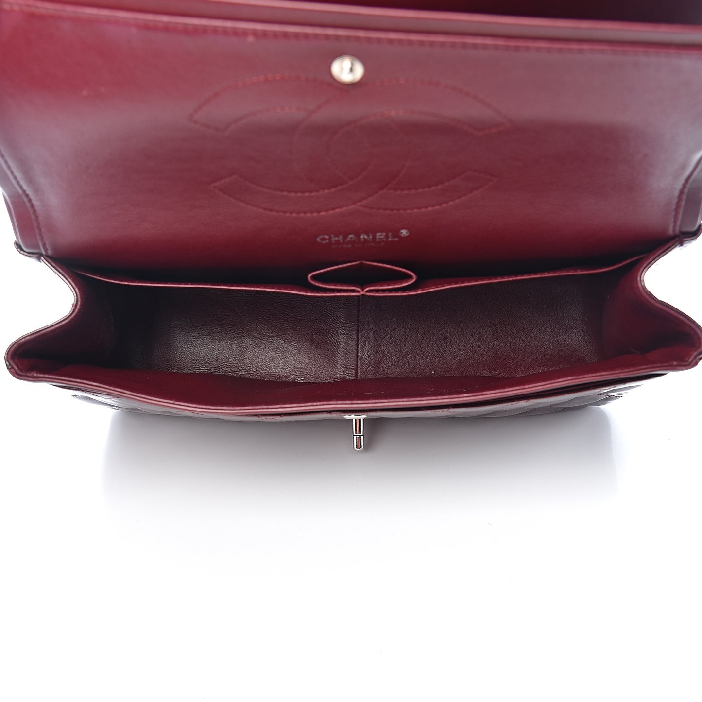 Striated Patent Quilted Jumbo Double Flap Burgundy