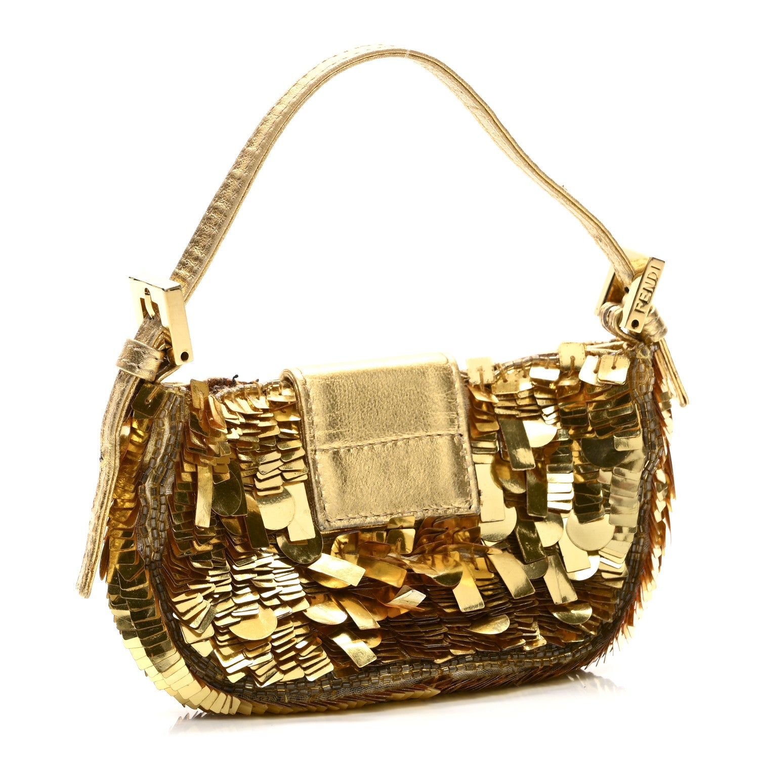 Fendi Sequin Paillettes Mini Half Moon Baguette Gold 3 of 8