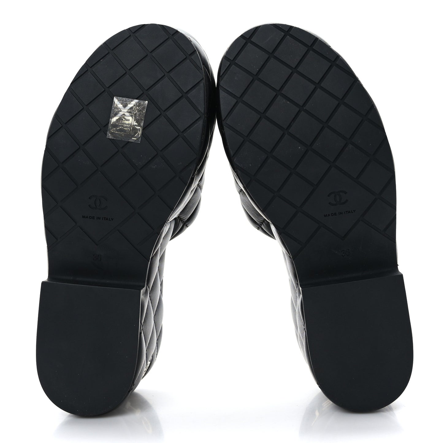 Lambskin Quilted CC Mules Wedge Sandals 36 Black