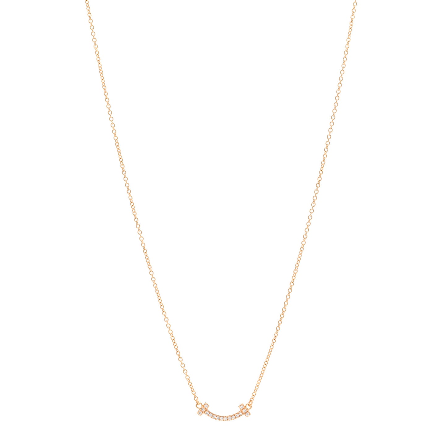 18K Rose Gold Diamond Mini T Smile Pendant Necklace