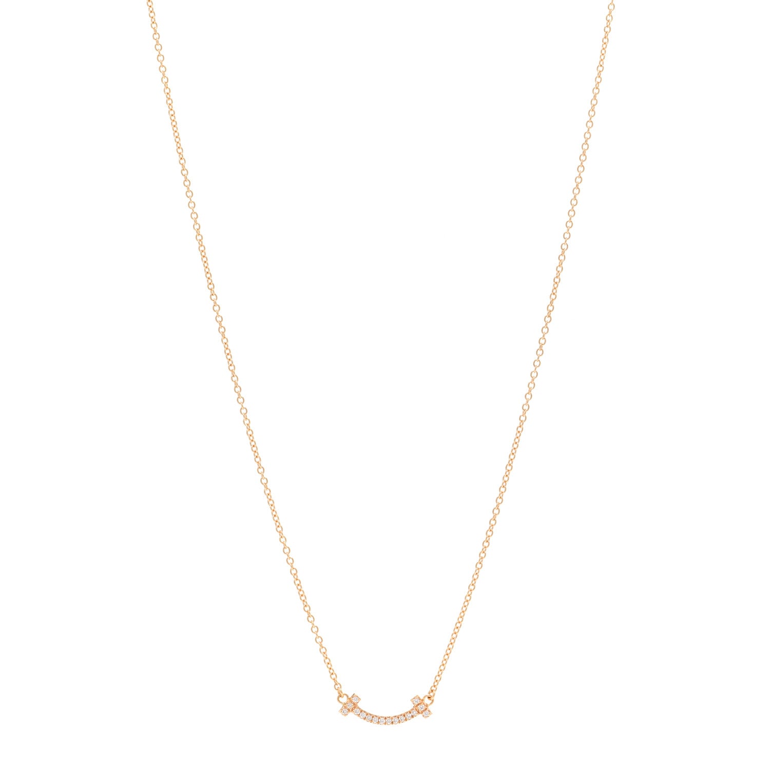 Tiffany 18K Rose Gold Diamond Mini T Smile Pendant Necklace 1 of 5