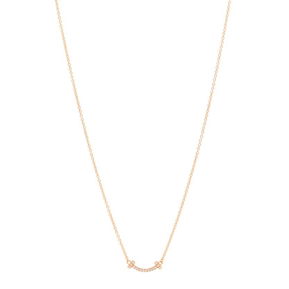 Tiffany 18K Rose Gold Diamond Mini T Smile Pendant Necklace 1 of 5