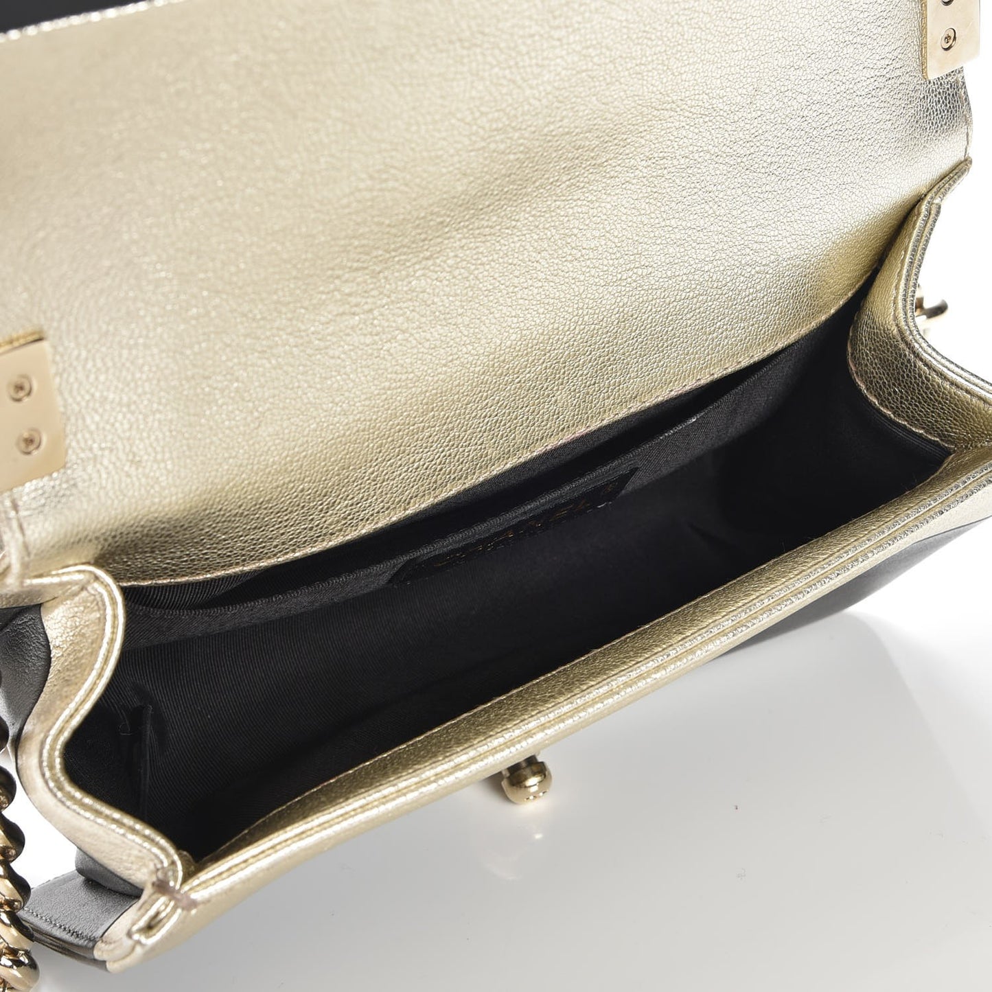 Metallic Goatskin Calfskin Small Boy Flap Gold Black