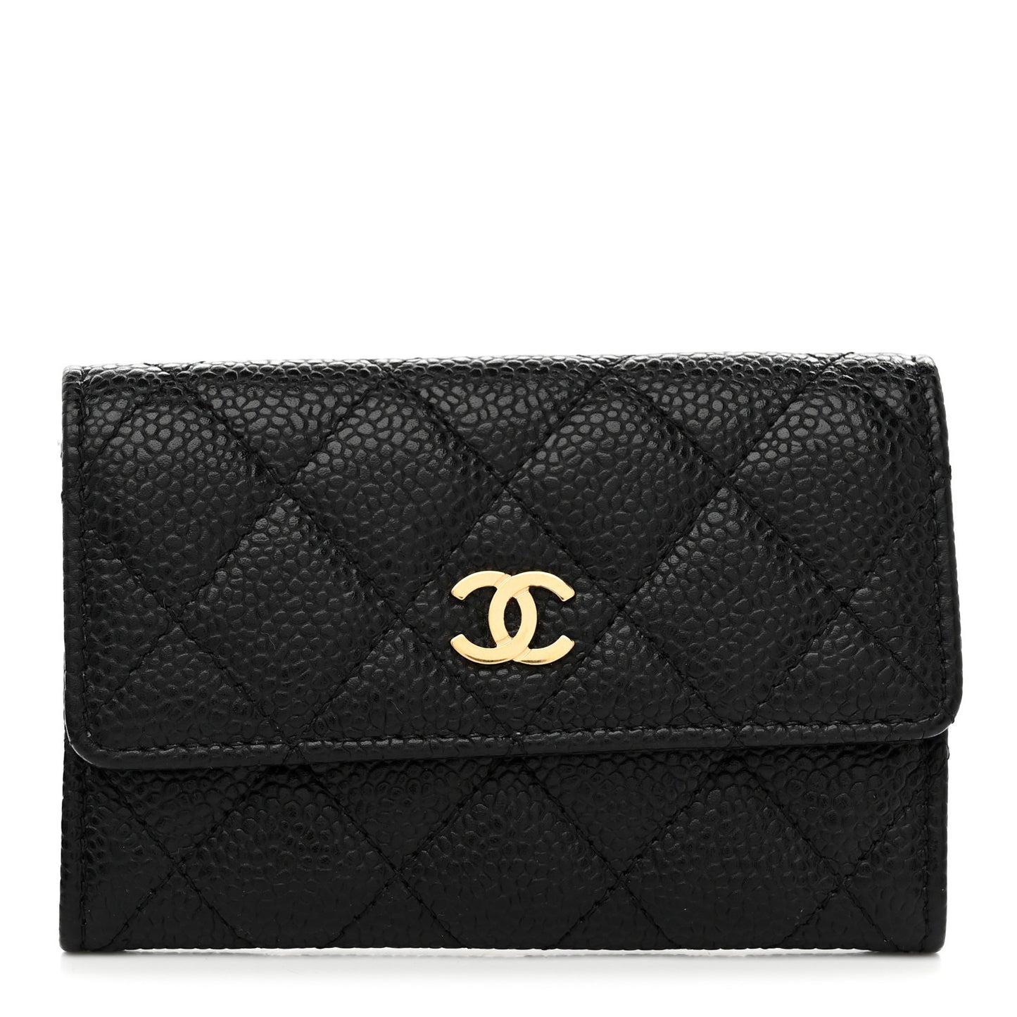 Caviar Quilted Flap Card Holder Black