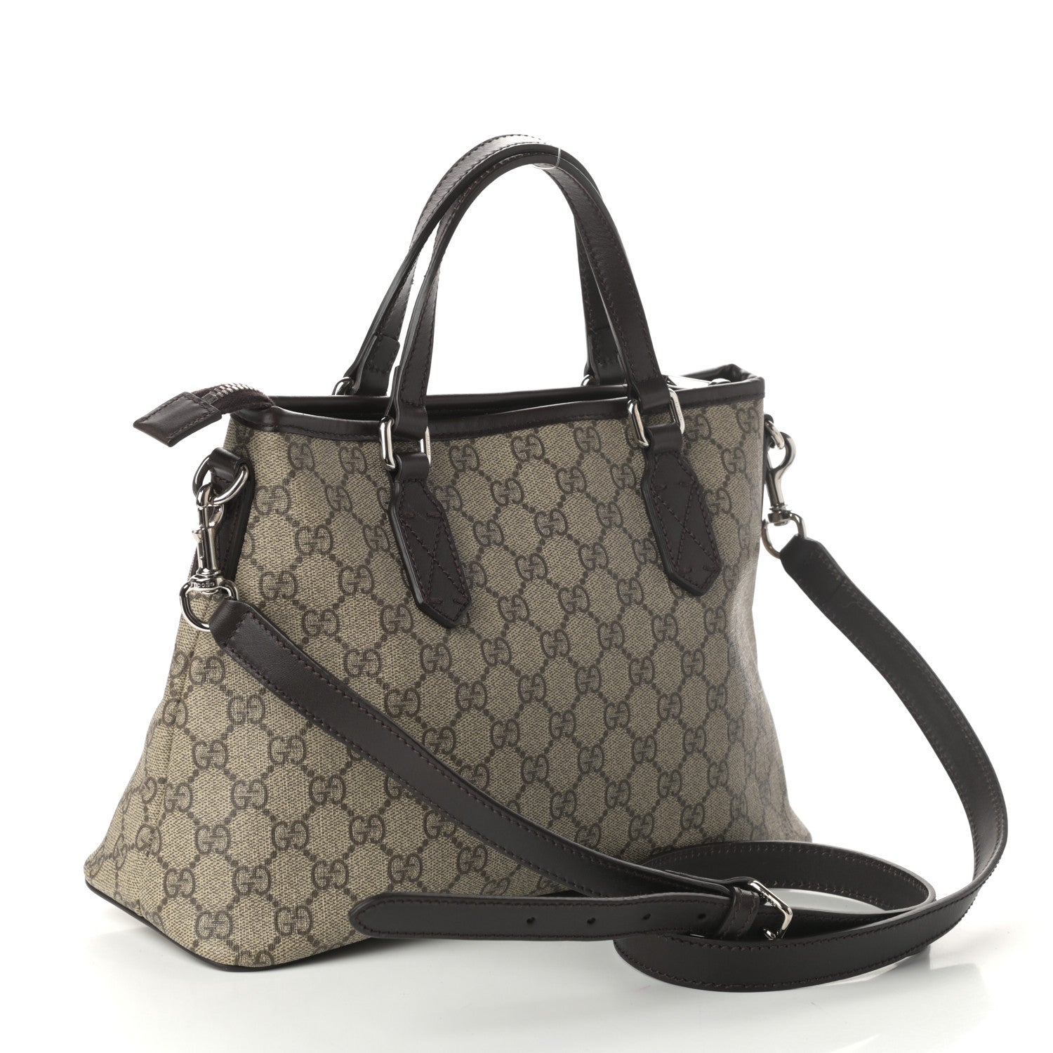 Gucci GG Supreme Monogram Small Zippered Tote Dark Brown 3 of 9