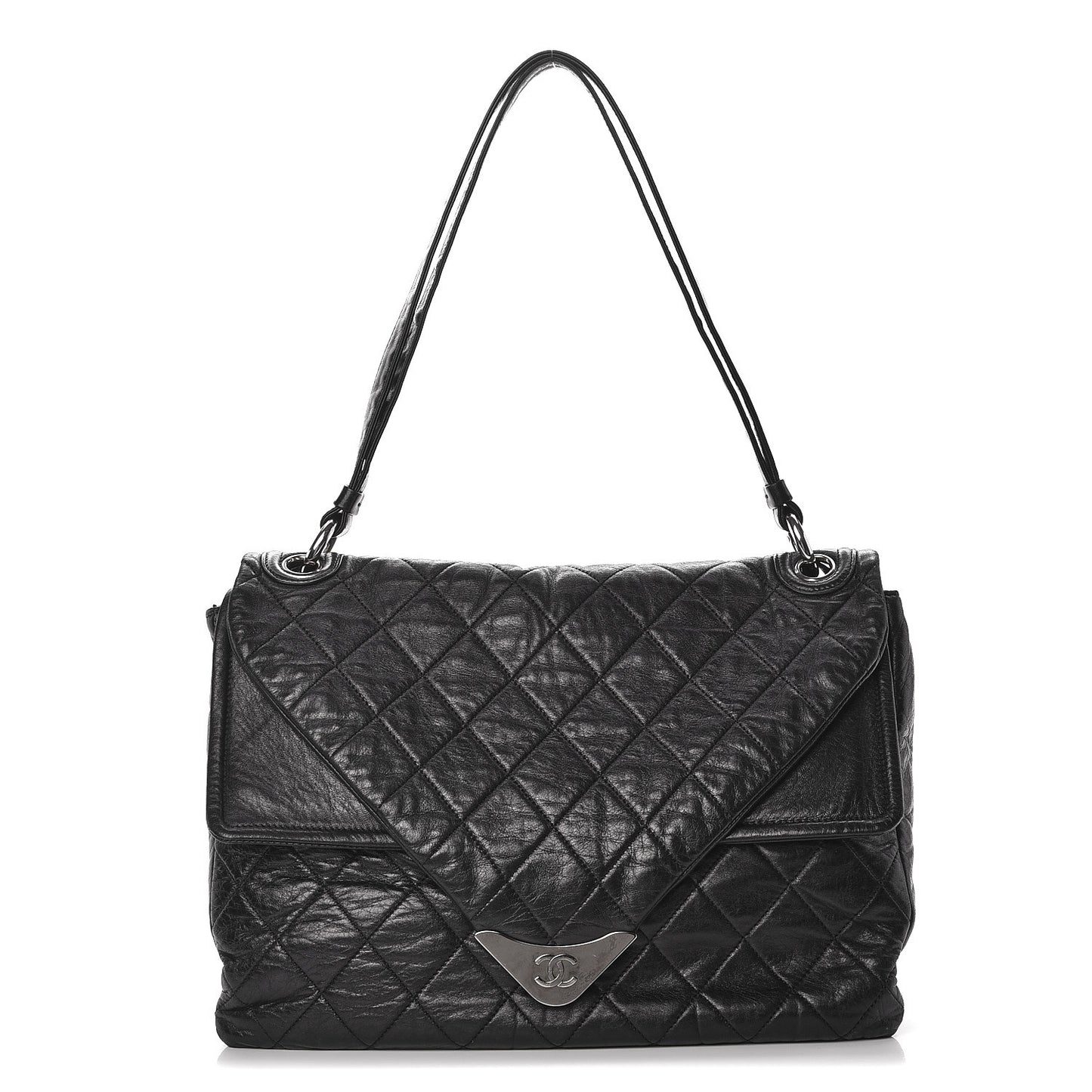 Lambskin Quilted Padded Envelope Flap Black