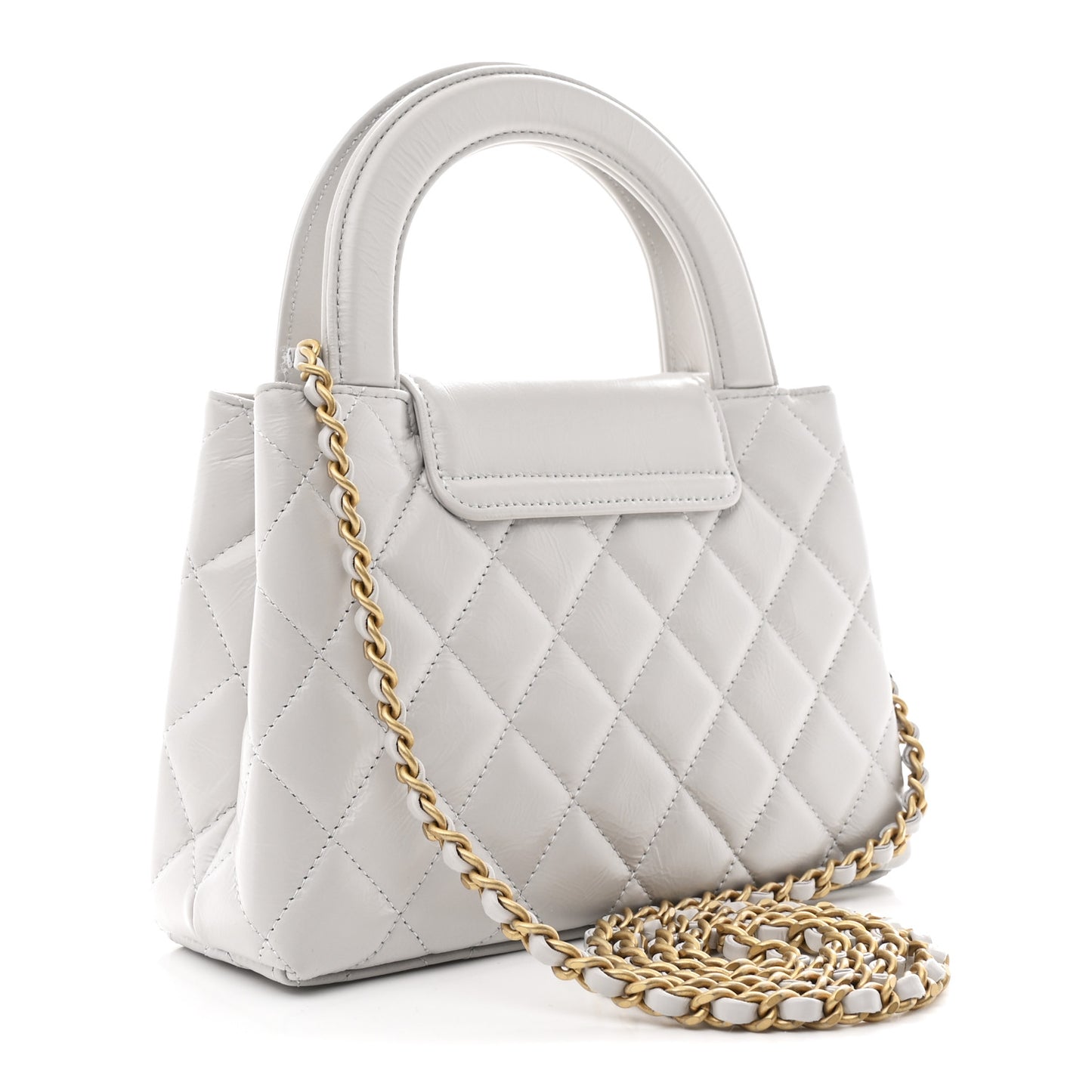 Shiny Aged Calfskin Quilted Nano Kelly Shopper Light Grey