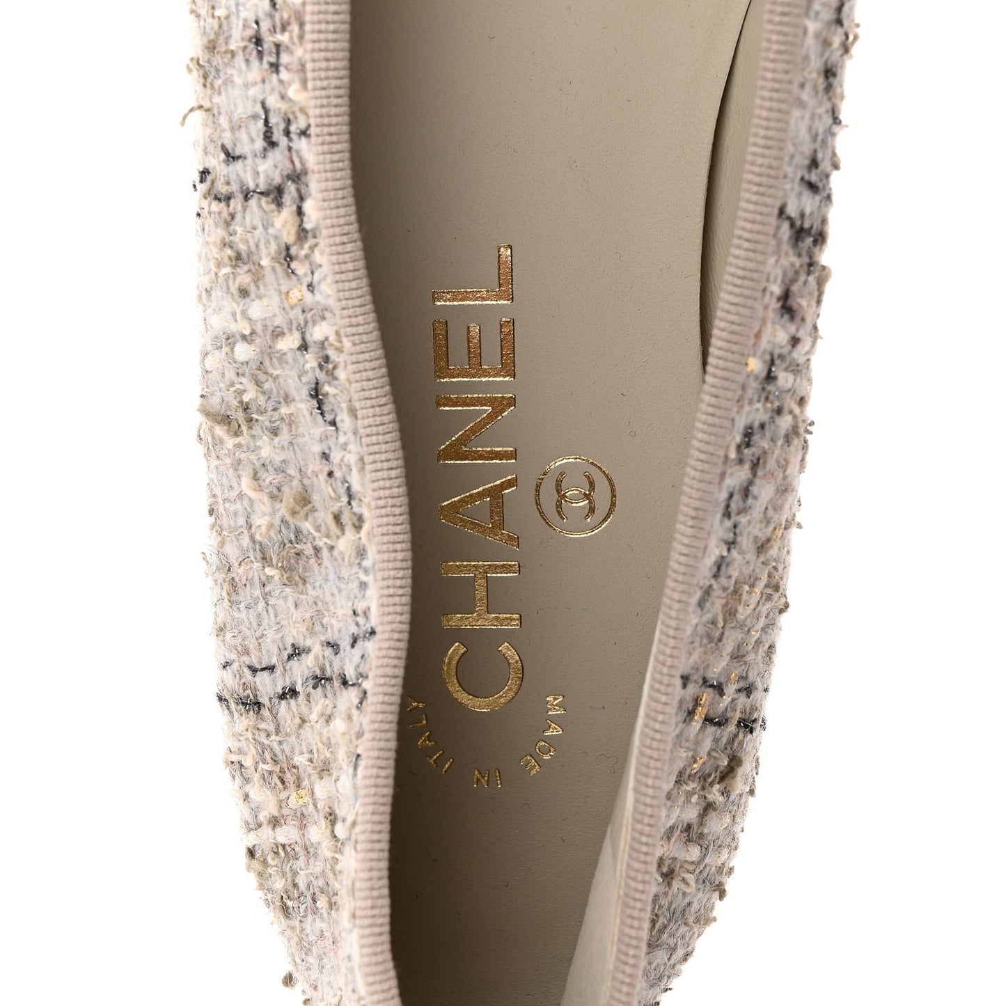 Tweed Lambskin Cap Toe Ballerina Flats 40 Grey Multicolor