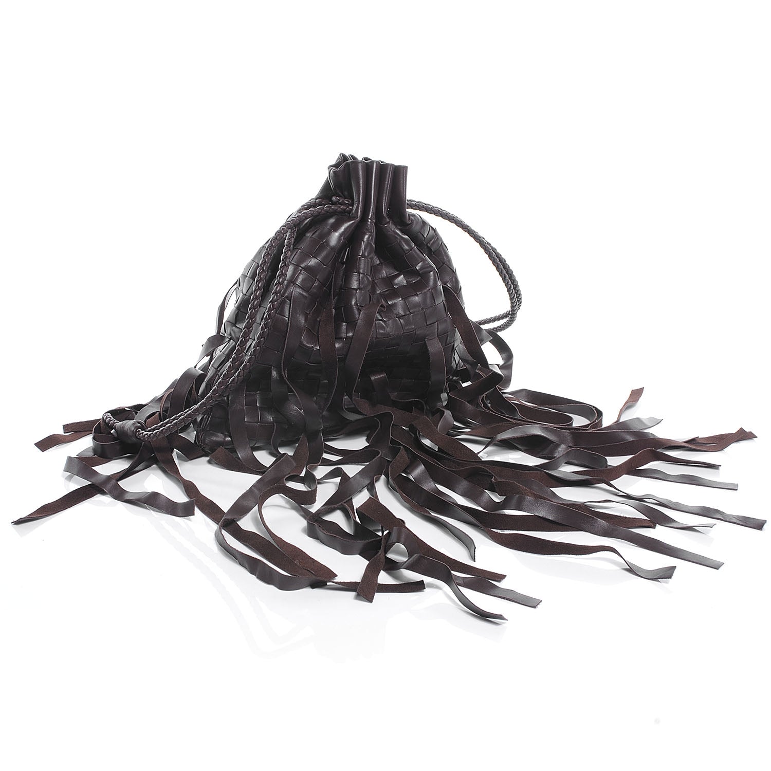 Bottega Veneta Lambskin Intrecciato Drawstring Fringe Pochette Brown 3 of 7