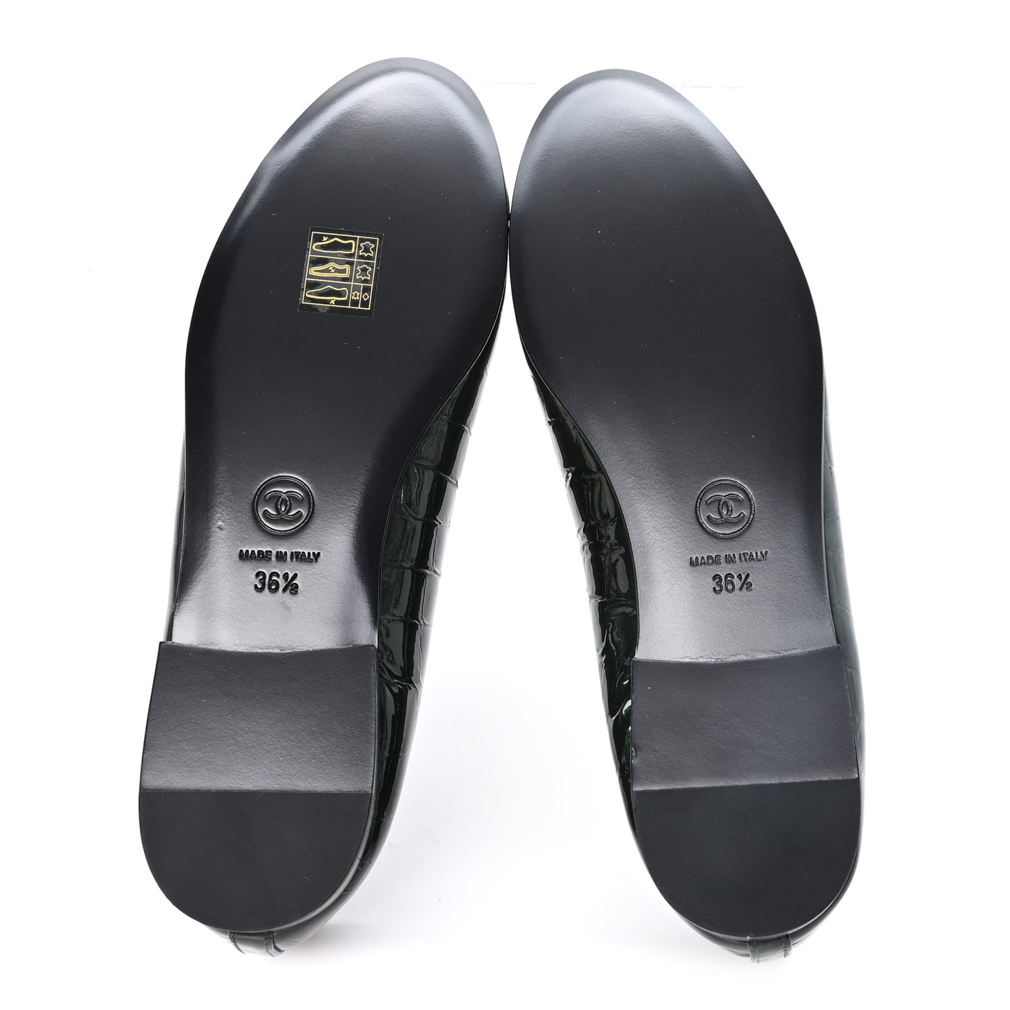 Crocodile Embossed Patent Calfskin Ballet Flats 36.5 Dark Green Black