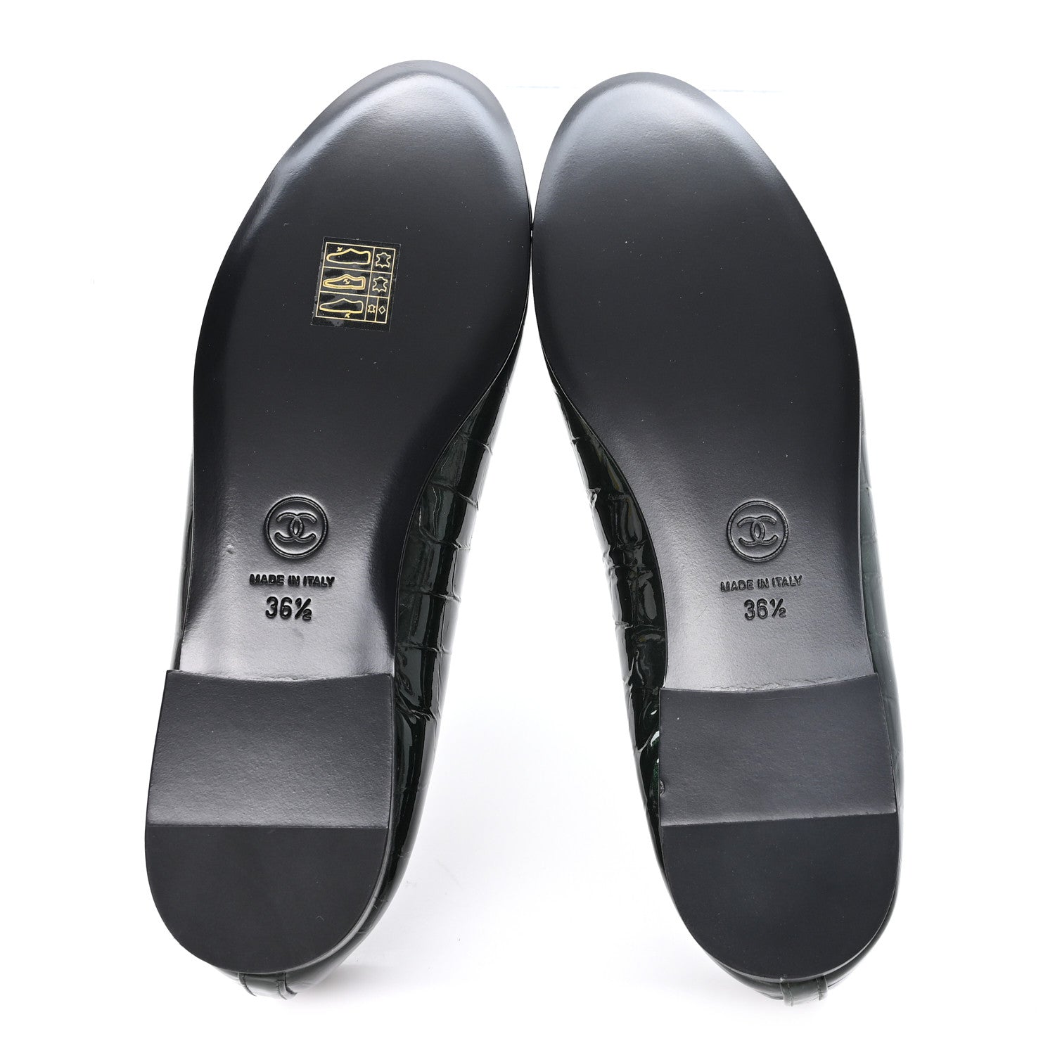 Chanel Crocodile Embossed Patent Calfskin Ballet Flats 36.5 Dark Green Black 6 of 10