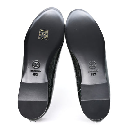 Chanel Crocodile Embossed Patent Calfskin Ballet Flats 36.5 Dark Green Black 6 of 10