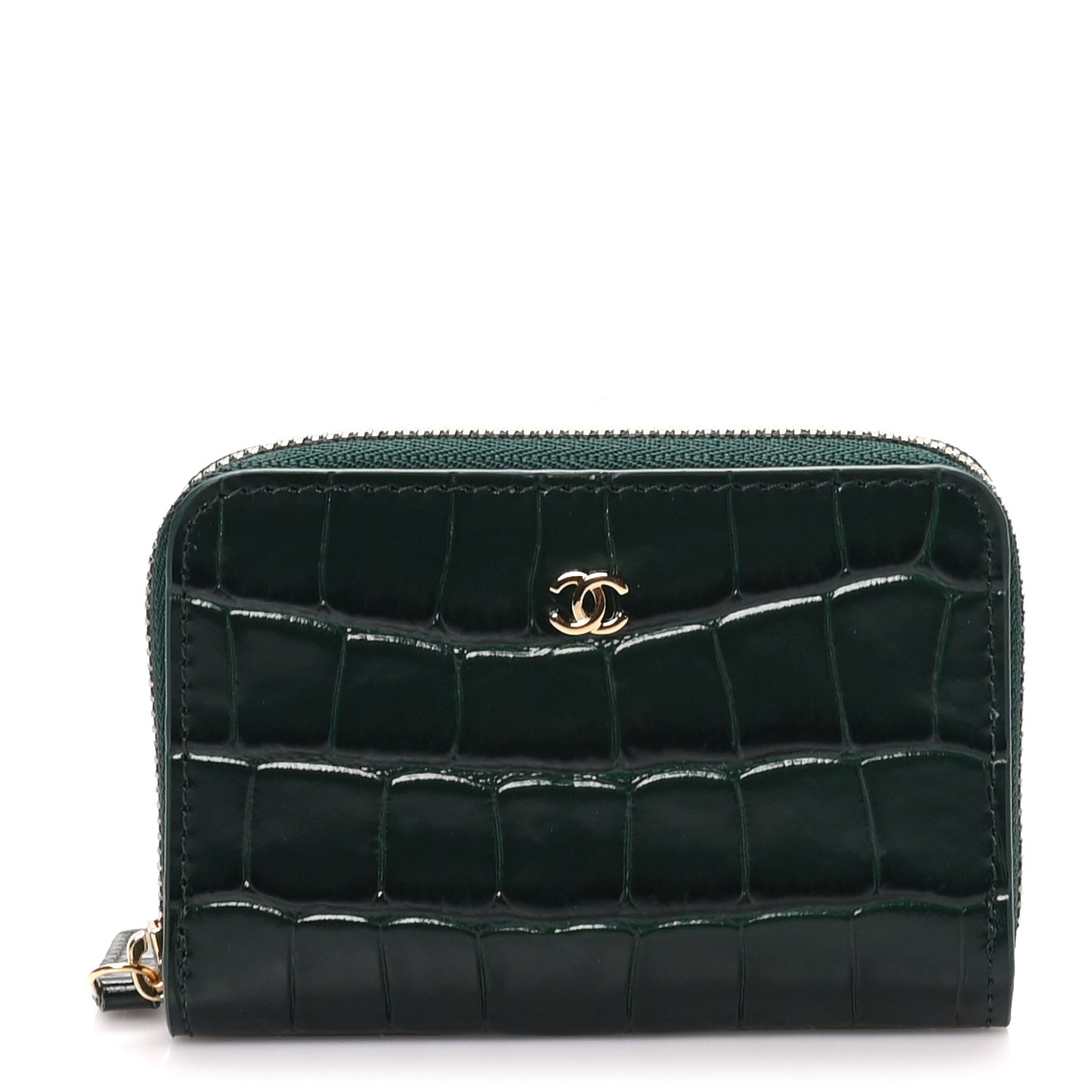 Calfskin Crocodile Embossed Crococo Zip Coin Purse Emerald