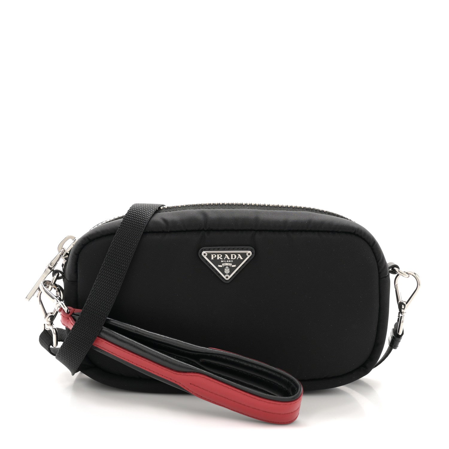 Prada Tessuto Soft Nylon Small Convertible Crossbody Wristlet Black Fuoco 1 of 9