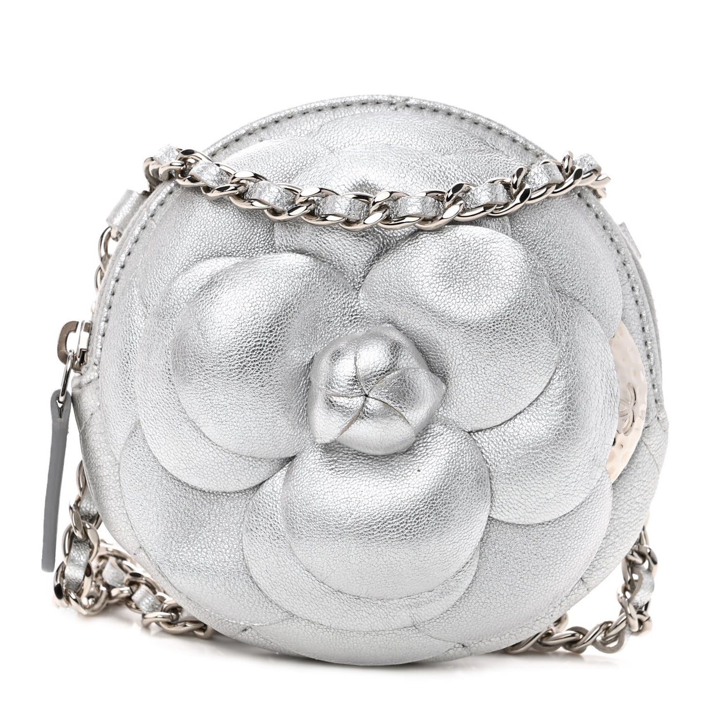 Metallic Lambskin Mini Camellia Bouquet Clutch With Chain Silver