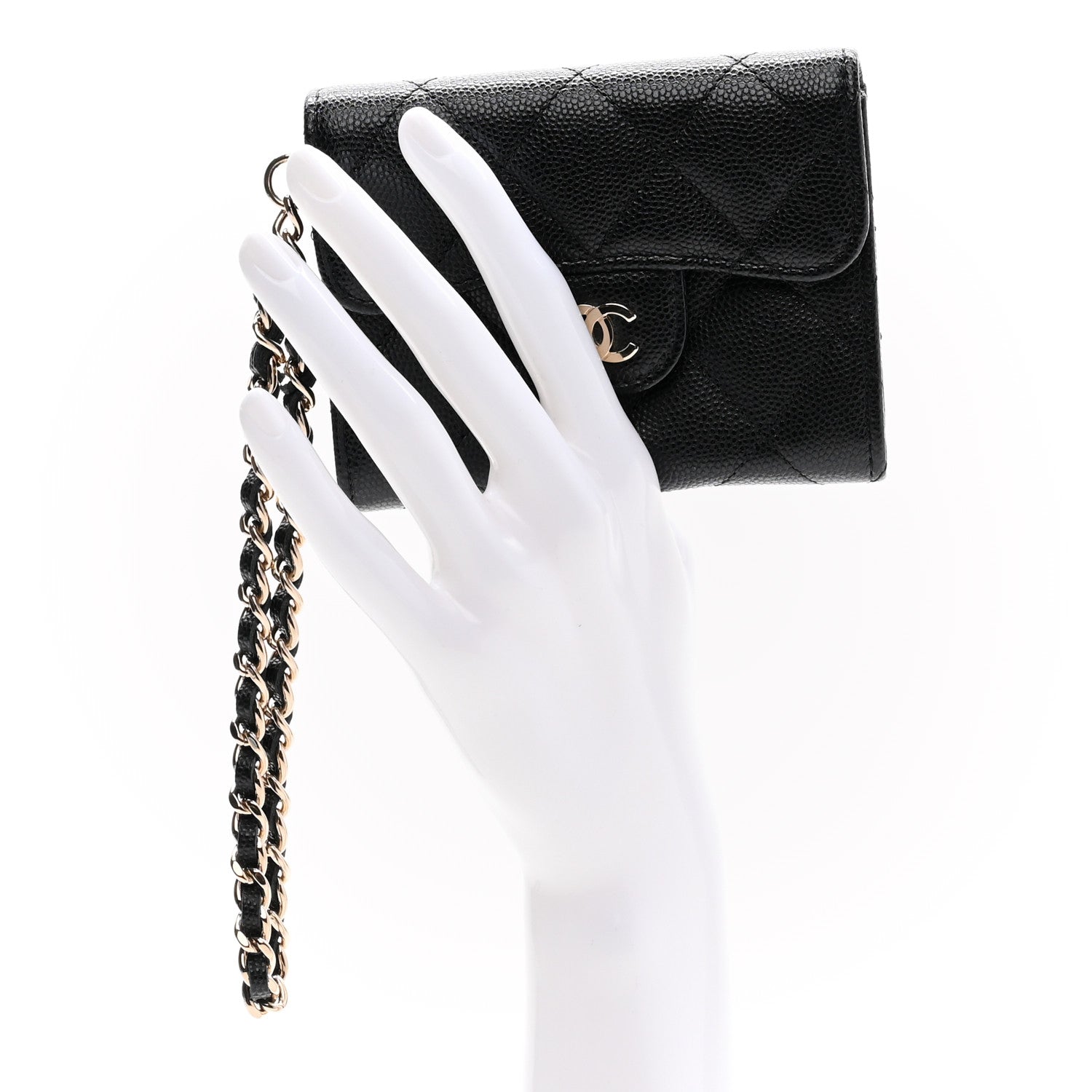 Chanel Caviar Quilted Flap Card Holder Chain Wristlet Black 2 of 10