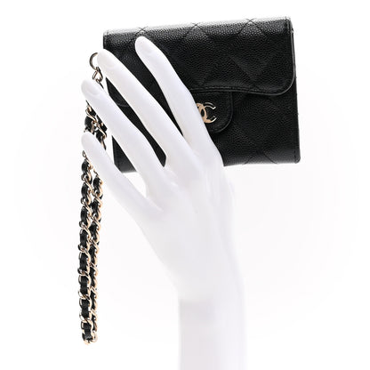 Chanel Caviar Quilted Flap Card Holder Chain Wristlet Black 2 of 10