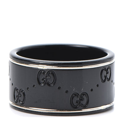 Gucci Black Synthetic Corundum 18K White Gold 12mm Icon Band Ring 57 8 1 of 5