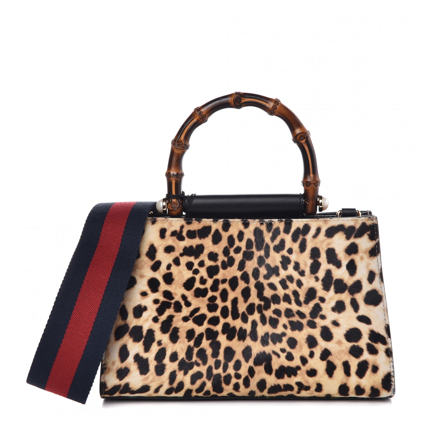 Calf Hair Bamboo Web Leopard Print Mini Nymphaea Top Handle Bag