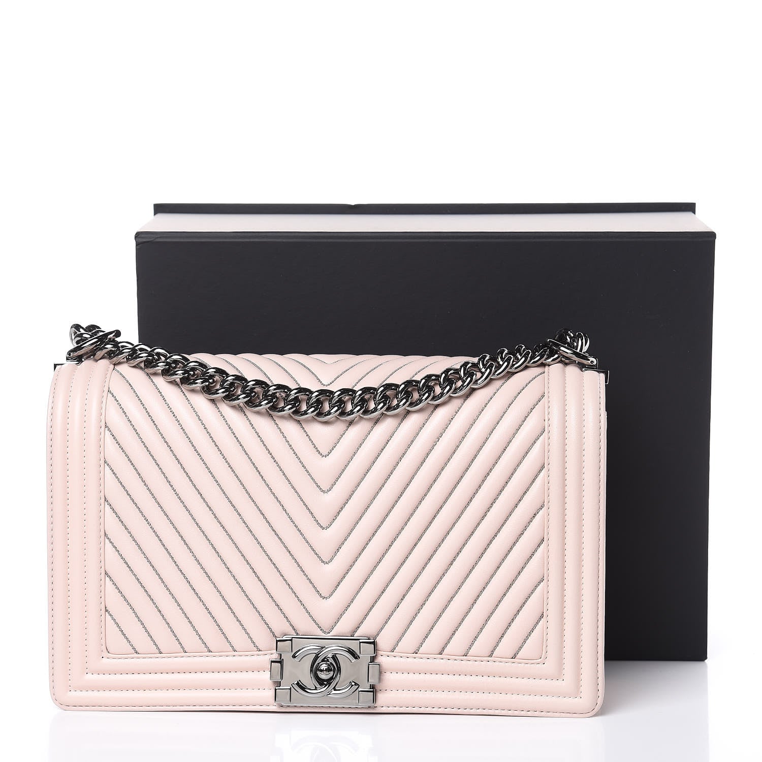 Chanel Calfskin Chevron Micro Chains Boy Flap Light Pink 10 of 10