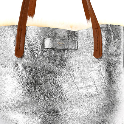 Celine Metallic Lambskin Shearling Medium Phantom Cabas Reversible Tote Natural Silver 10 of 20