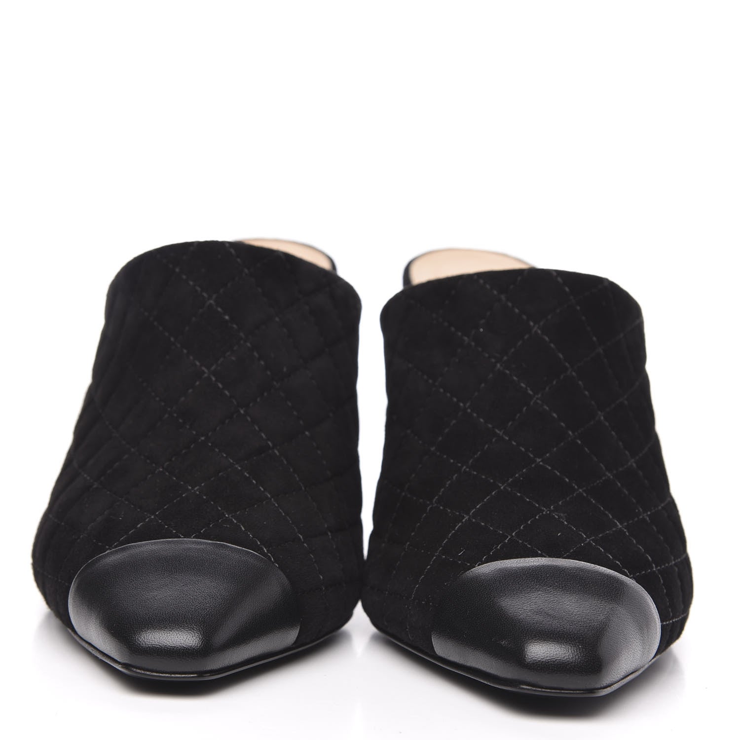 Chanel Suede Lambskin Quilted Cap Toe Mules 38 Black 2 of 9