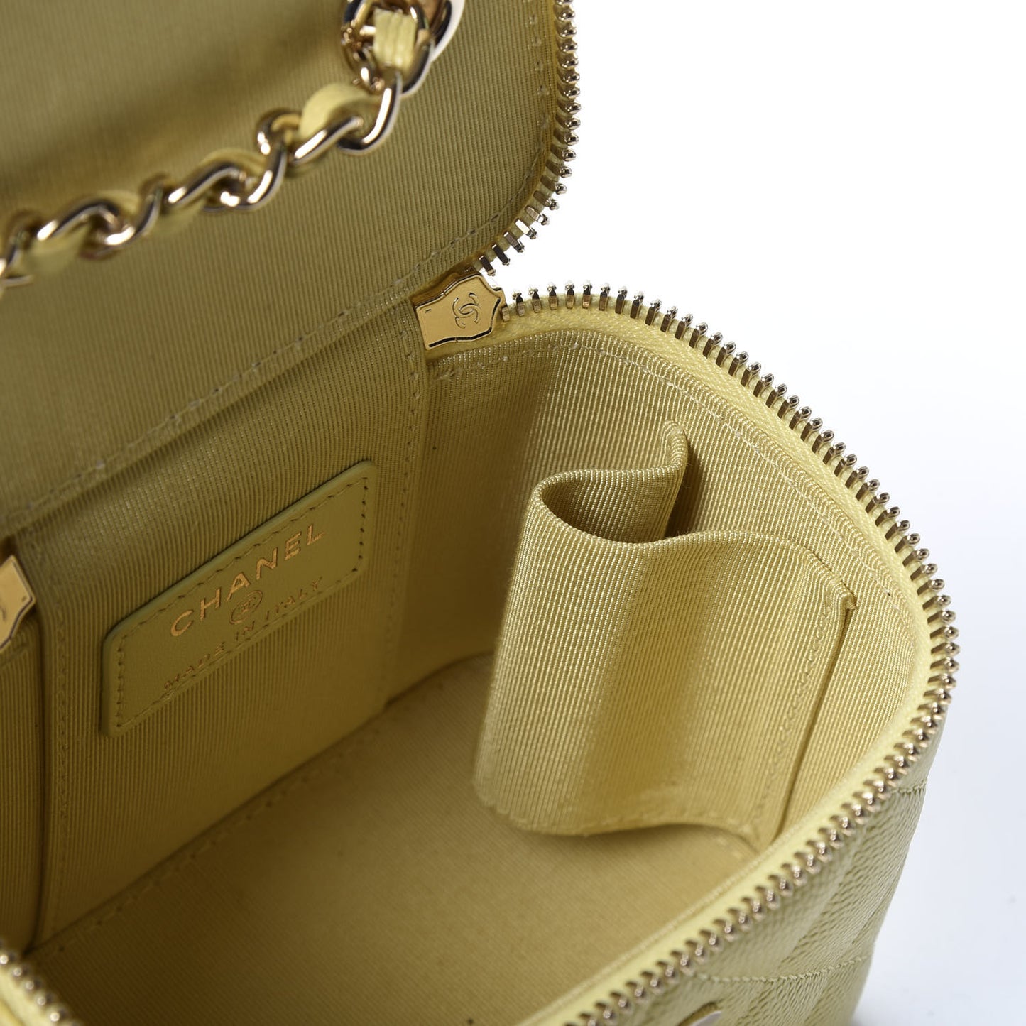 Caviar Quilted Mini Vanity Case With Chain Yellow
