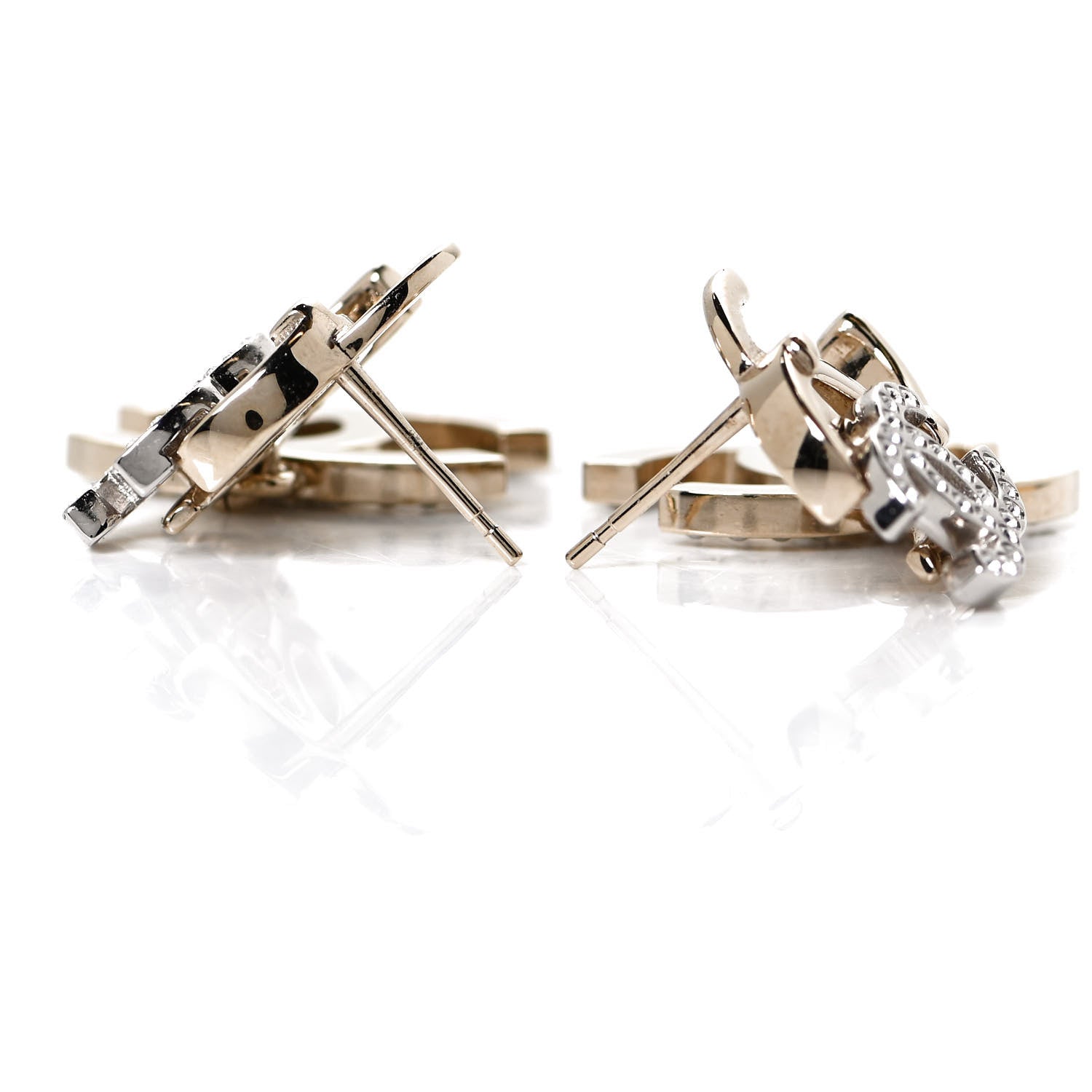 Chanel Crystal Pearl Double CC Drop Earrings Gold Silver 4 of 6