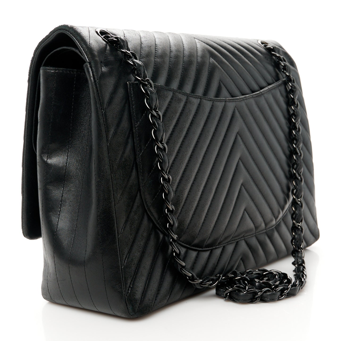 Lambskin Chevron Quilted Maxi Double Flap So Black