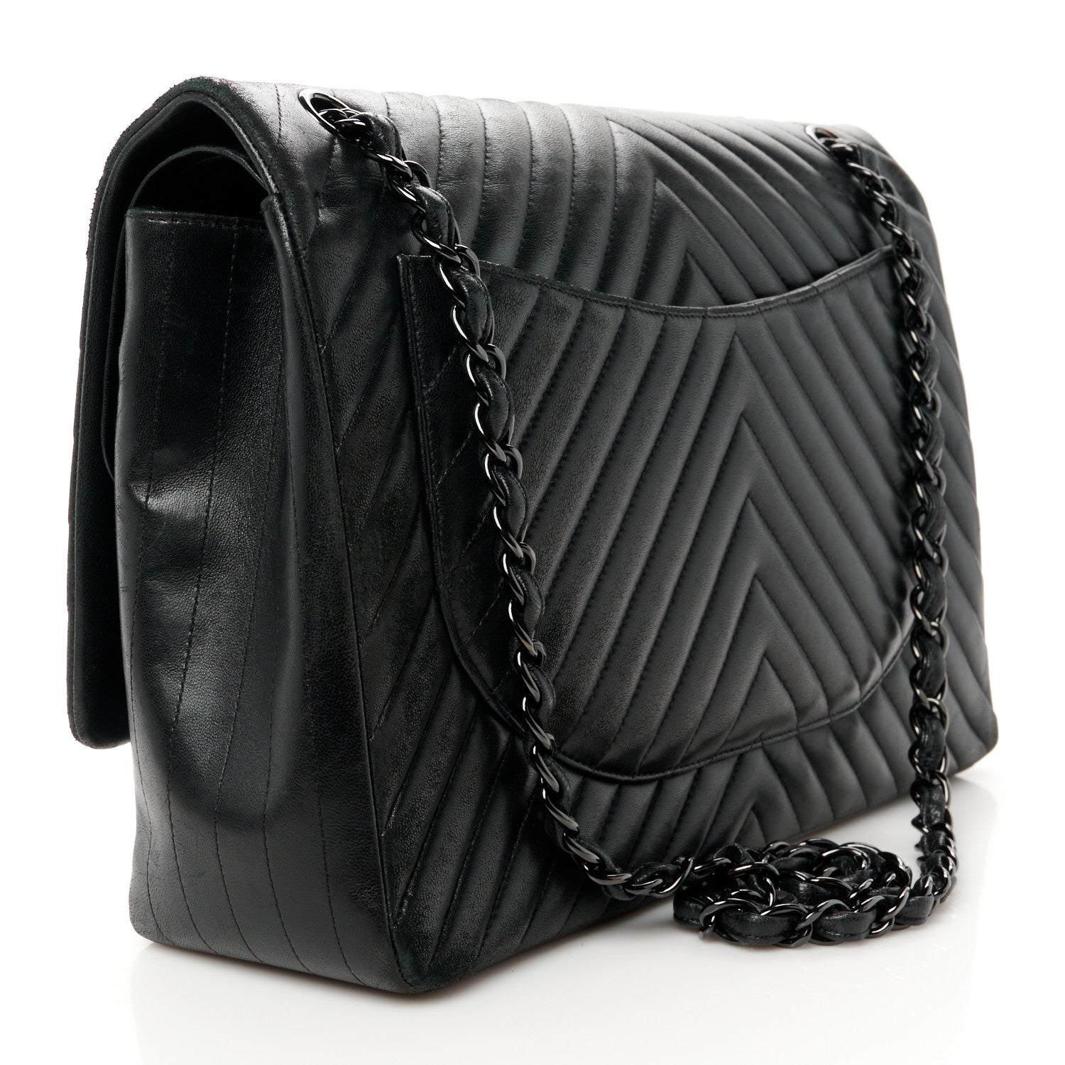 Chanel Lambskin Chevron Quilted Maxi Double Flap So Black 3 of 11