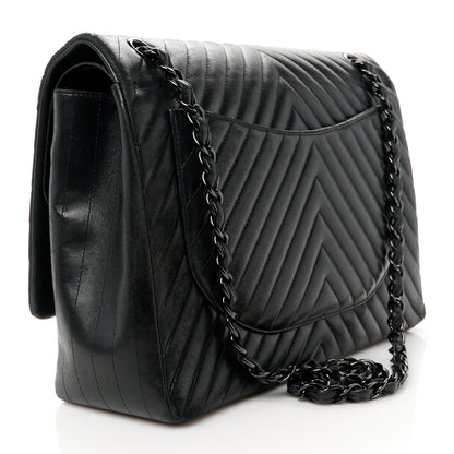 Chanel Lambskin Chevron Quilted Maxi Double Flap So Black 3 of 11