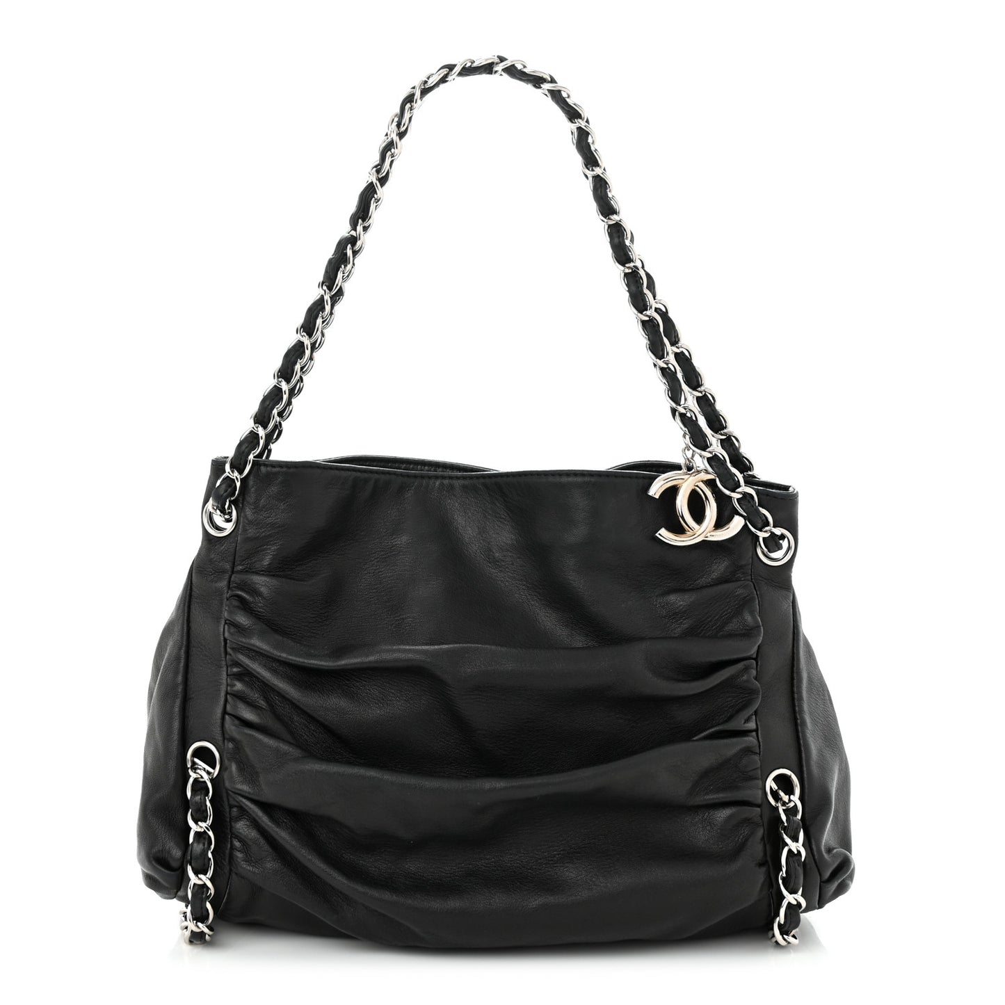 Lambskin Large Sharpei Shoulder Bag Black