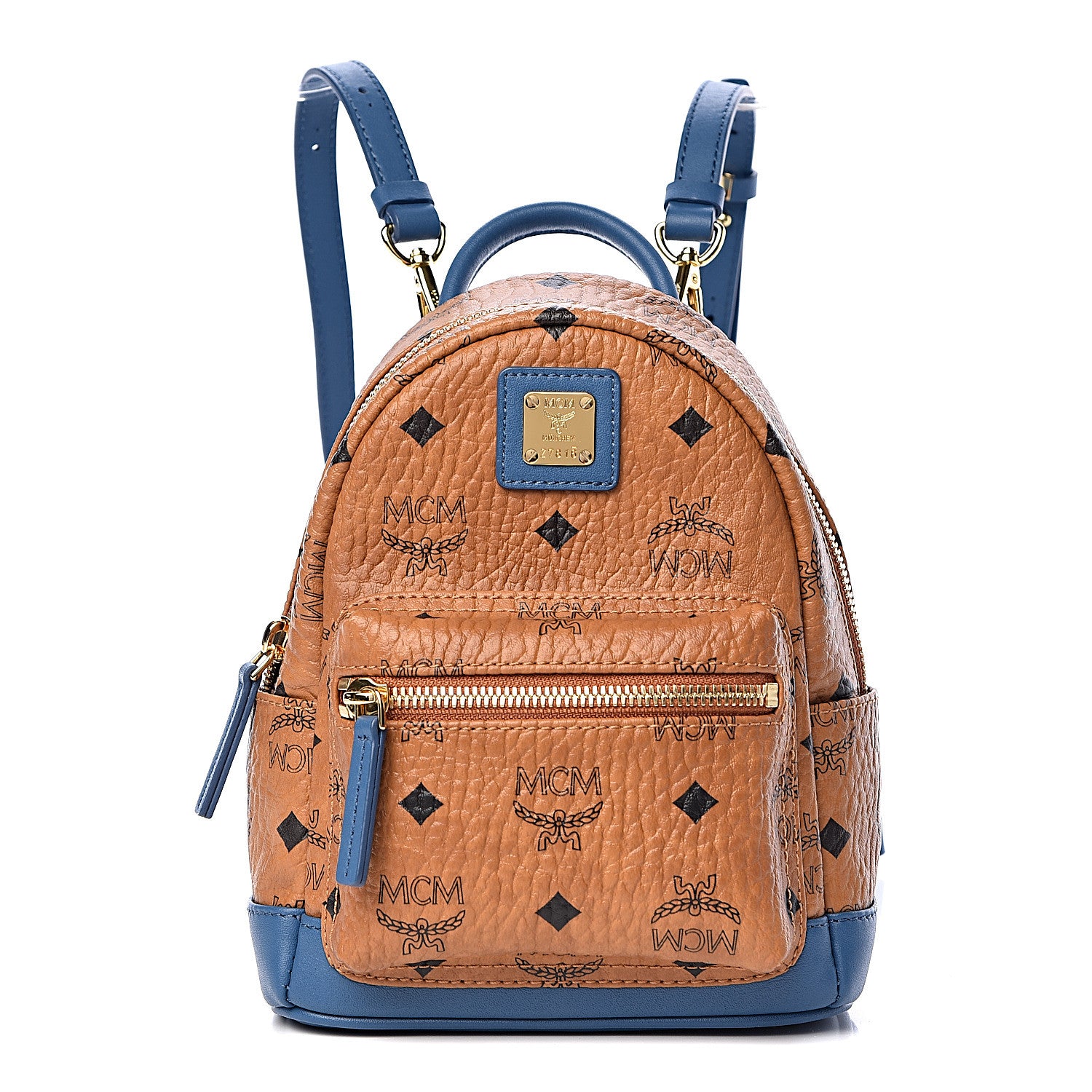 MCM Visetos X-Mini Stark Backpack Cognac Blue 2 of 10