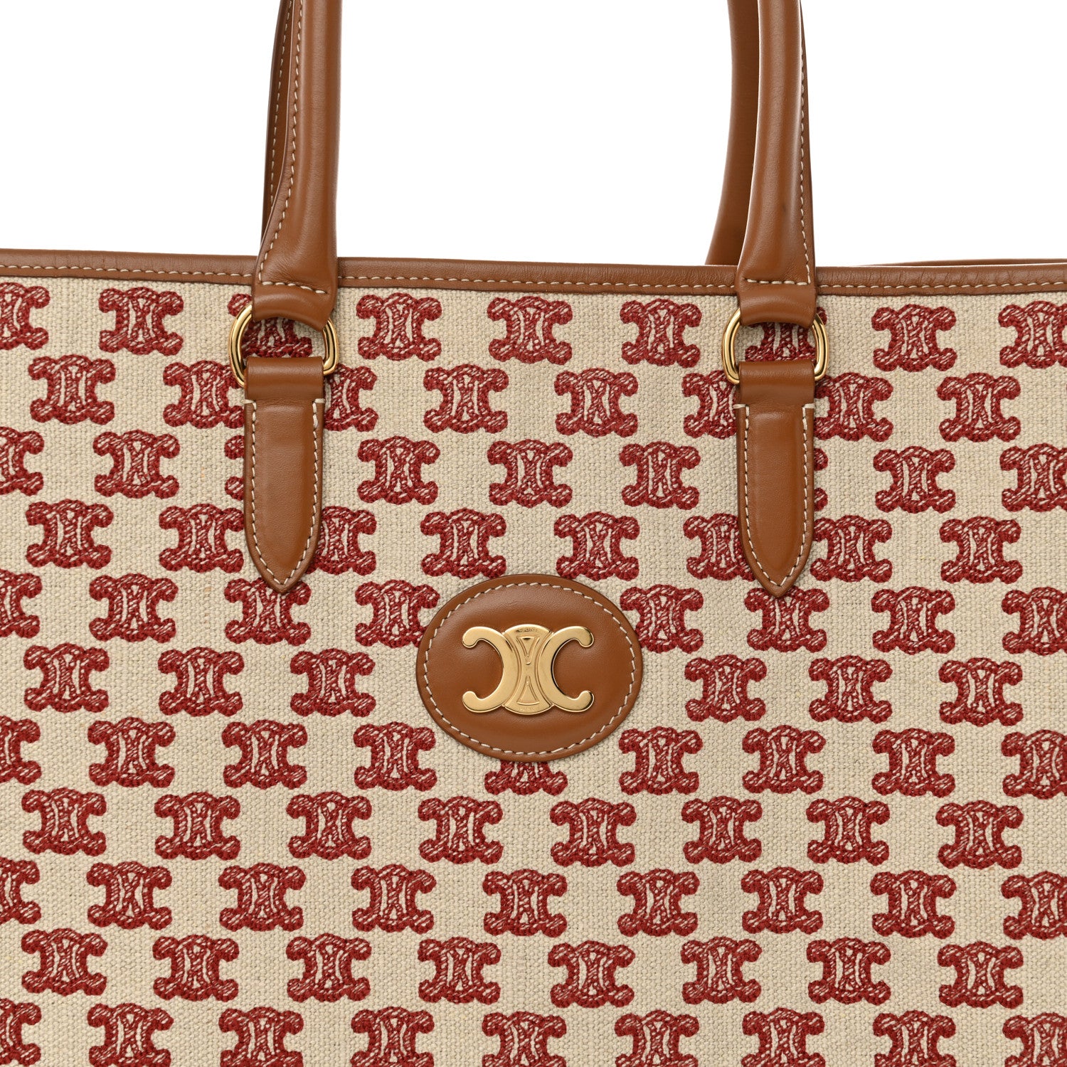 Celine Canvas Calfskin Triomphe Embroidered Horizontal Cabas Burgundy 7 of 12