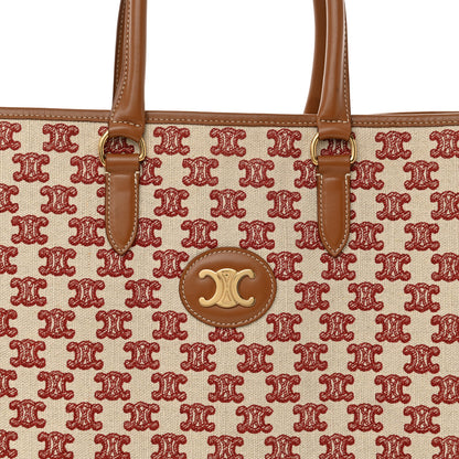 Celine Canvas Calfskin Triomphe Embroidered Horizontal Cabas Burgundy 7 of 12