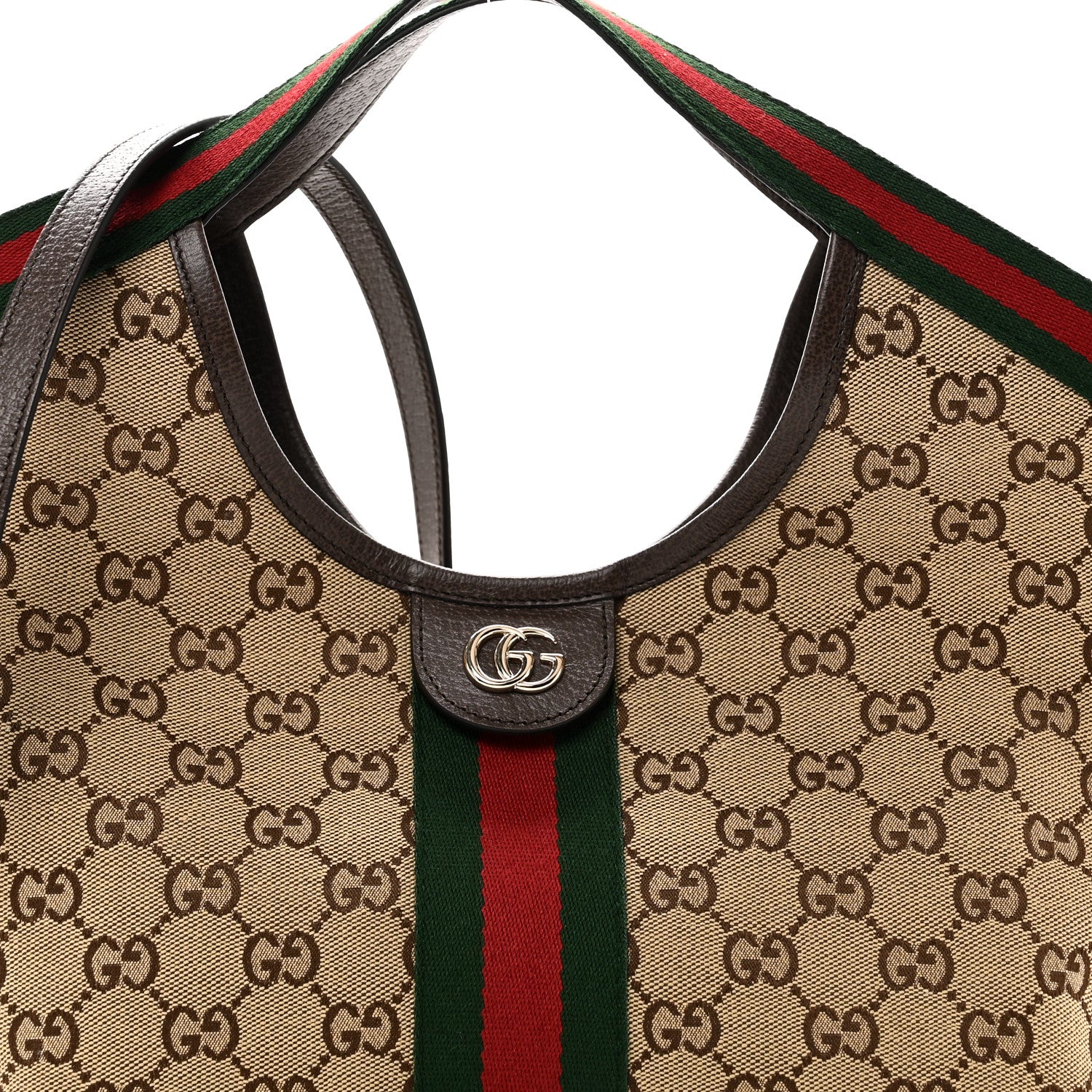 Gucci Monogram Web Small Giglio Tote Beige Dark Brown 9 of 11
