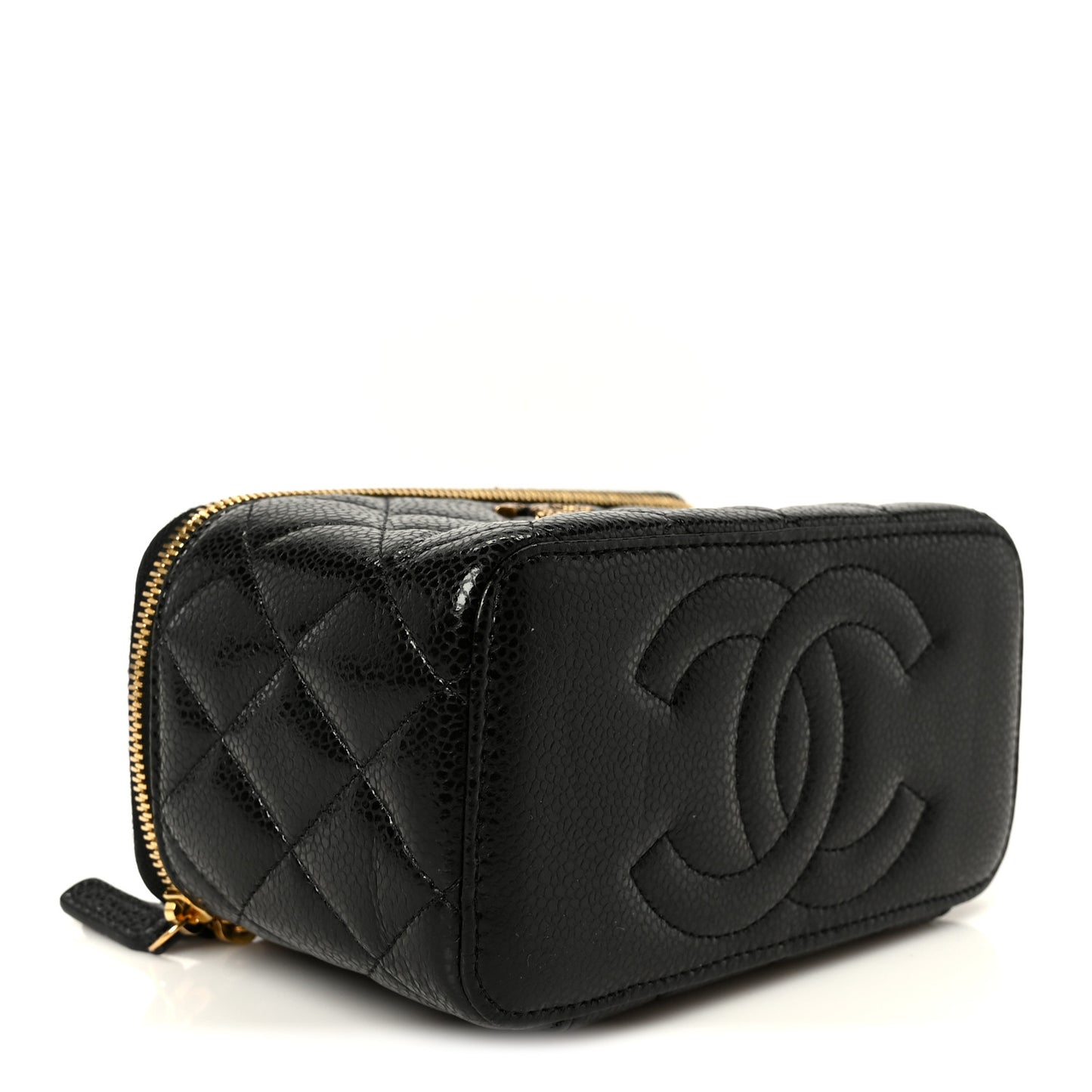 Grained Lambskin Quilted Small Vanity Case With Chain Black