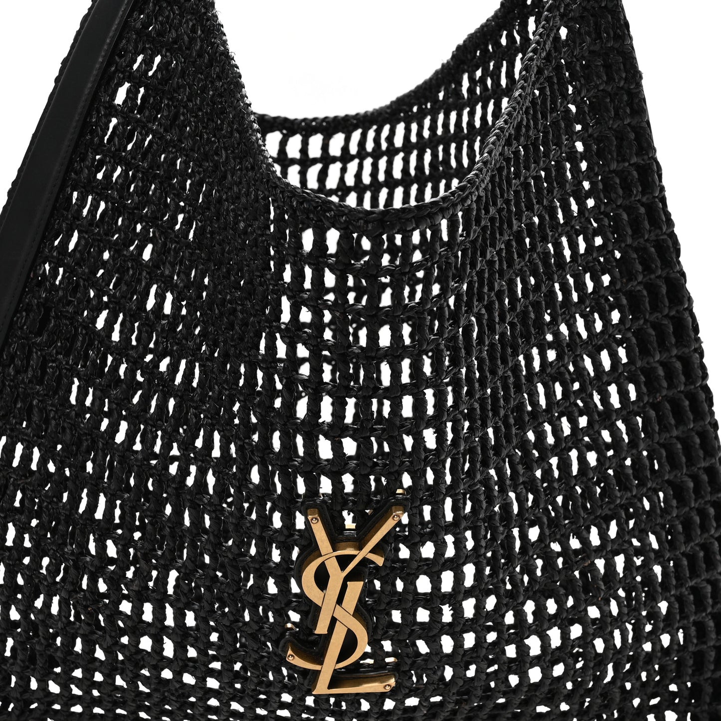 Raffia Calfskin Oxalis Shoulder Bag Black