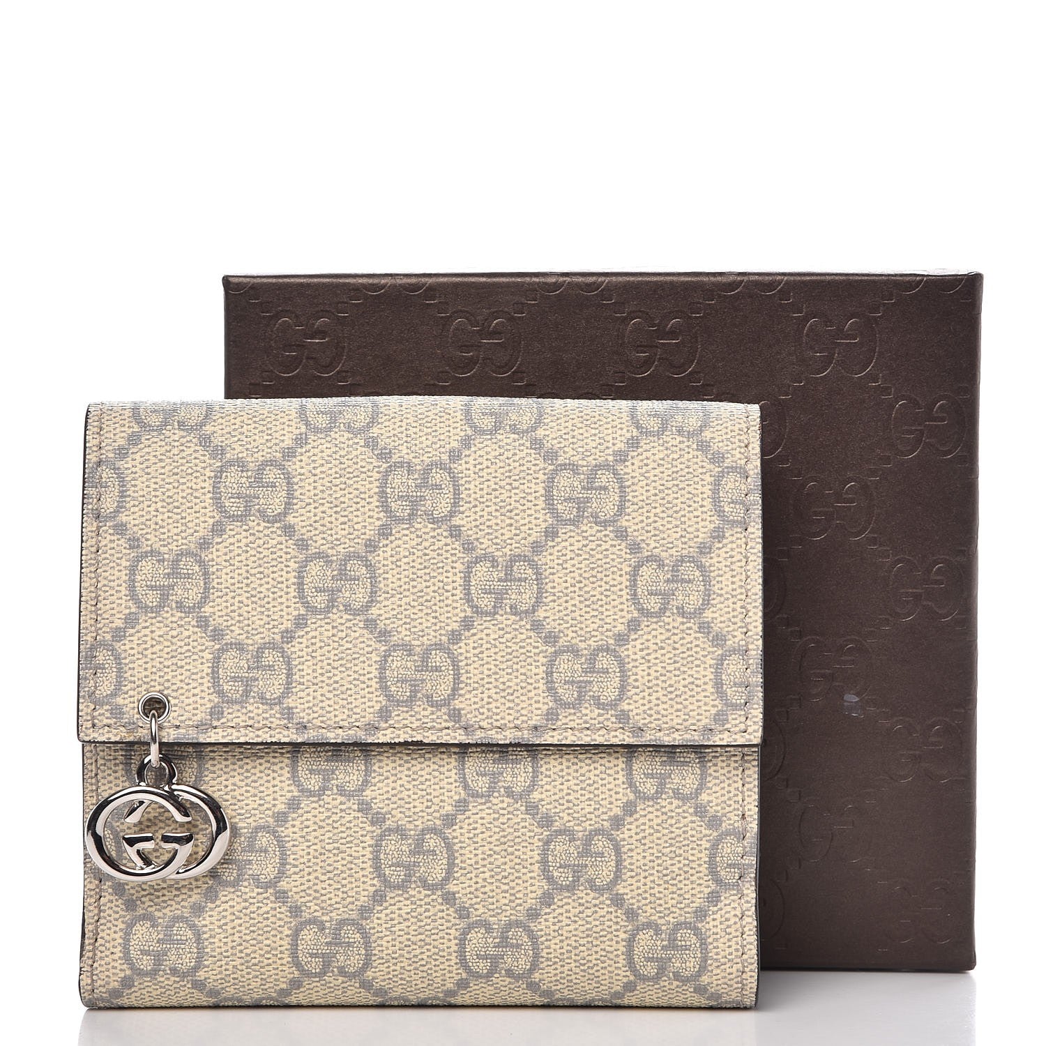 Gucci GG Supreme Monogram GG Pierce French Flap Wallet Ecru Grigio 9 of 9
