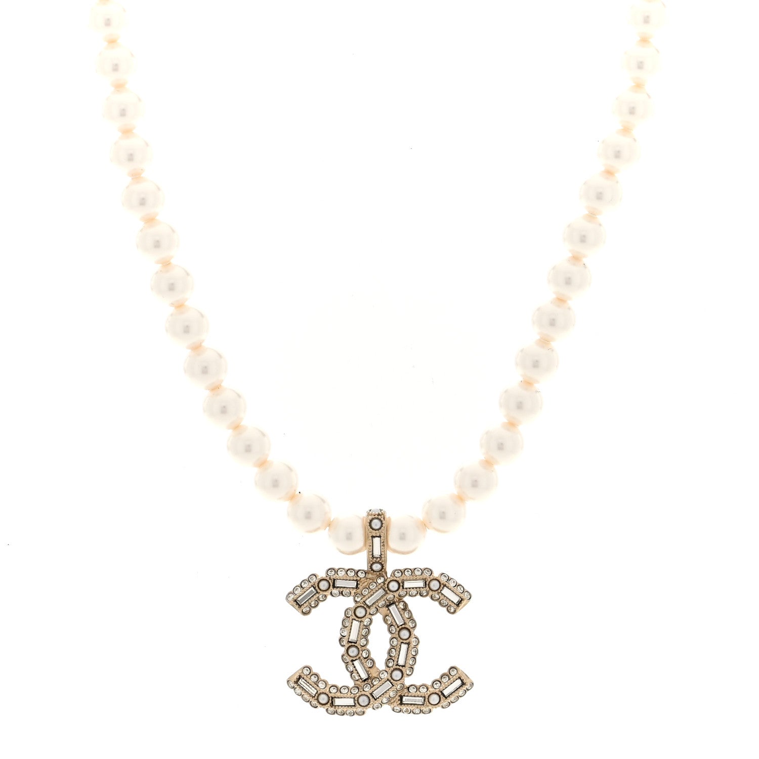 Chanel Pearl Crystal Baguette CC Short Necklace Gold 1 of 5
