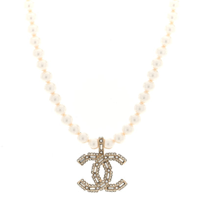 Chanel Pearl Crystal Baguette CC Short Necklace Gold 1 of 5