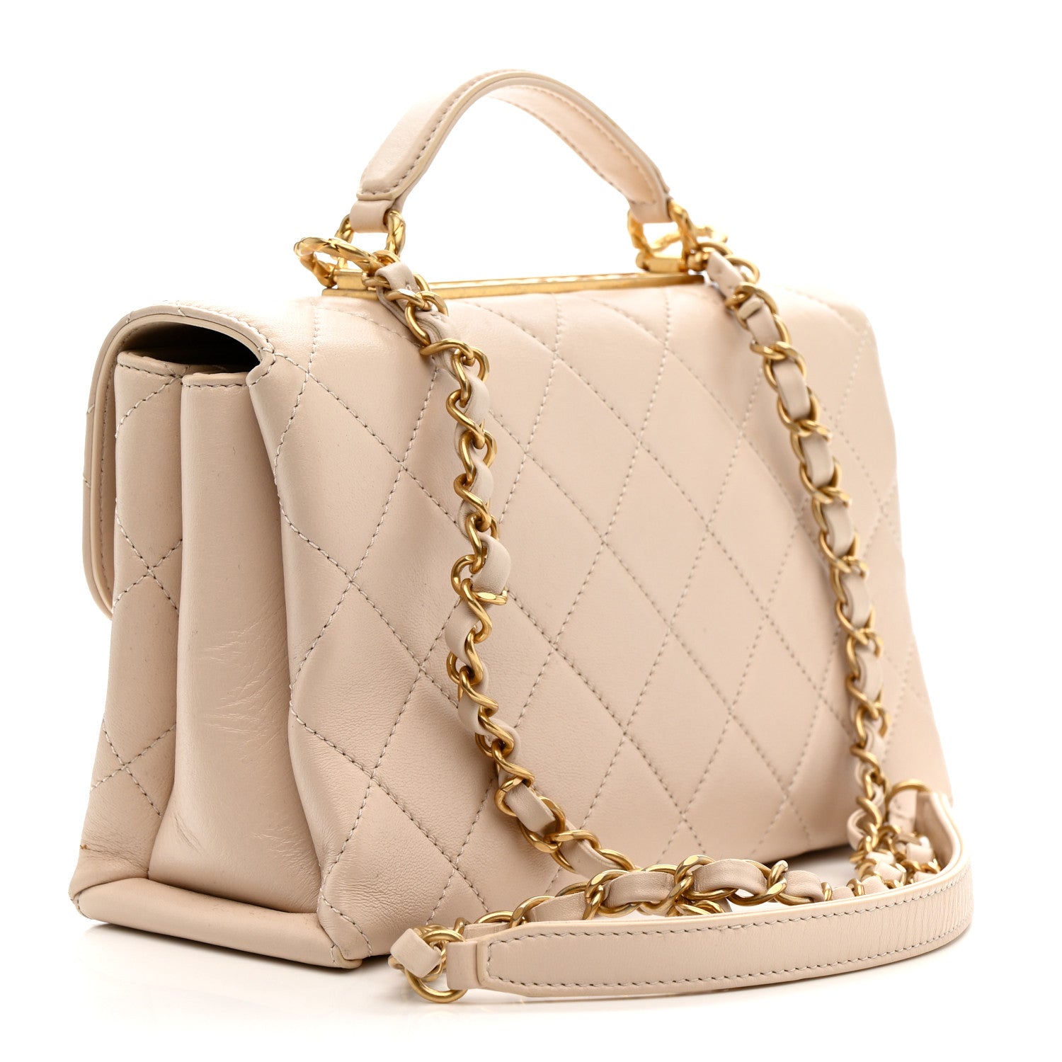 Chanel Lambskin Quilted Trendy Spirit Top Handle Flap Beige