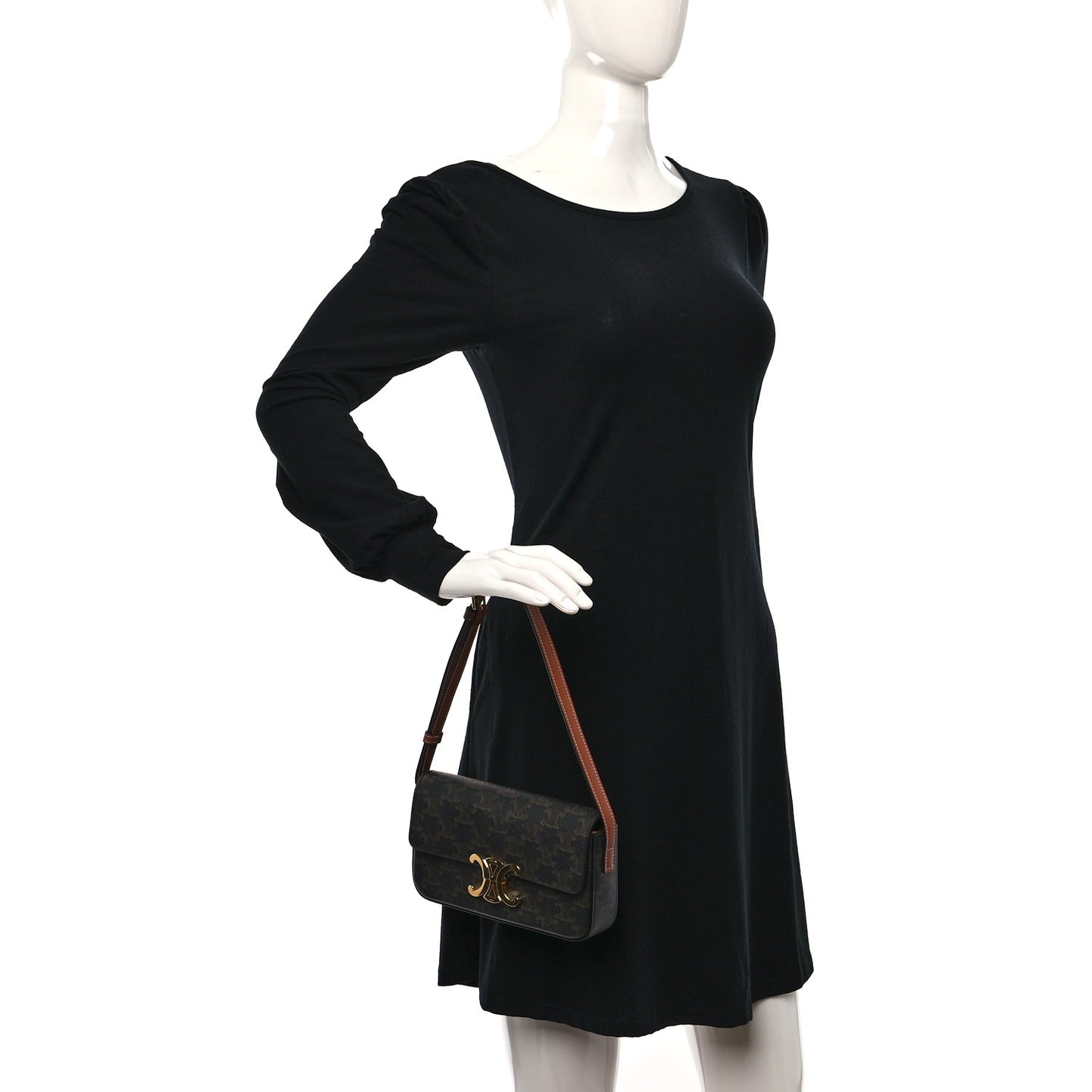 Canvas Calfskin Triomphe Shoulder Bag Tan