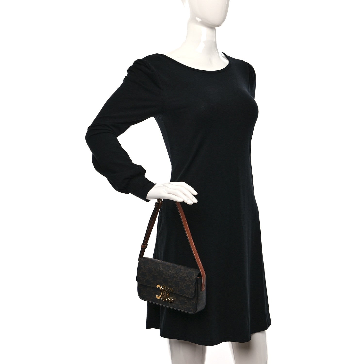 Celine Canvas Calfskin Triomphe Shoulder Bag Tan 2 of 8